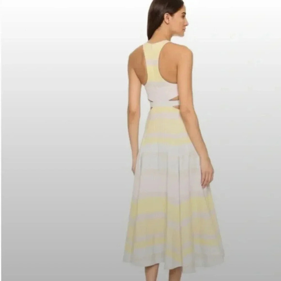 Mara Hoffman Dress Sleeveless Maxi Long Cutout Pastel Striped Yellow Tan Size 10 - Picture 3 of 6